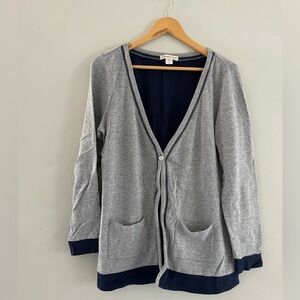 Coldwater Creek Gray Cardigan with Navy Trim